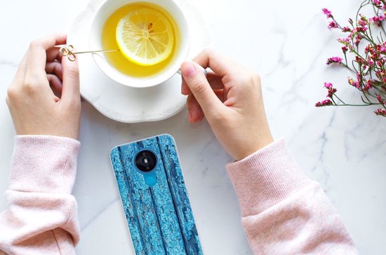 Coque Téléphone pour Nokia 1.4 Housse Coque Bois Bleu