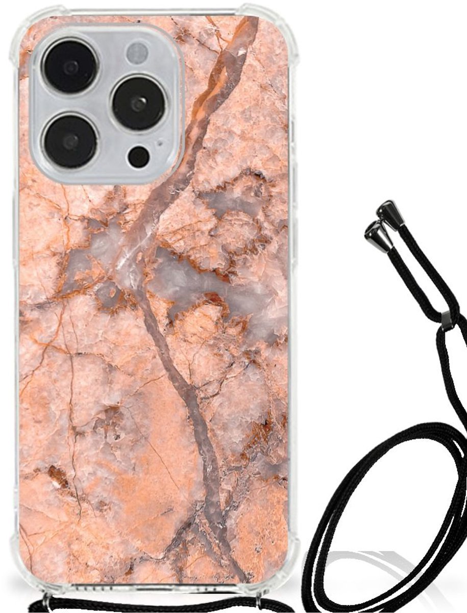 iPhone 14 Pro Max Anti-Shock Hoesje Marmer Oranje