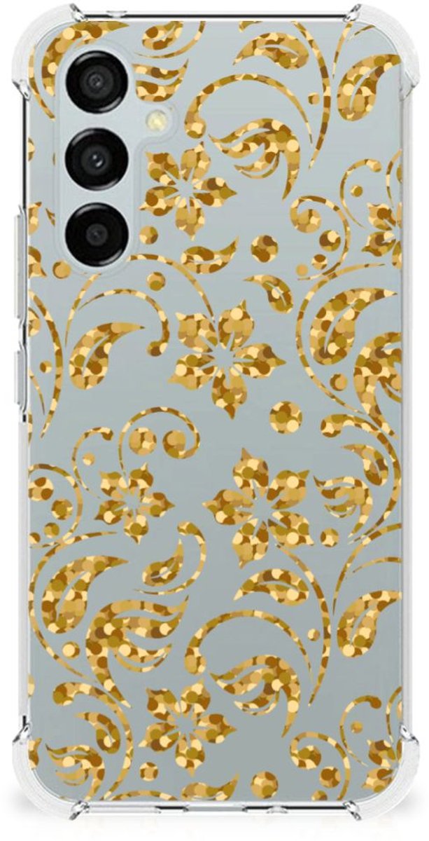 TPU Case Anti-Shock voor Samsung Galaxy A54 Case Gouden Bloemen