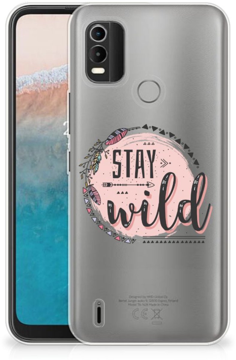 Back Cover voor Nokia C21 Plus Telefoonhoesje met Naam Boho Stay Wild
