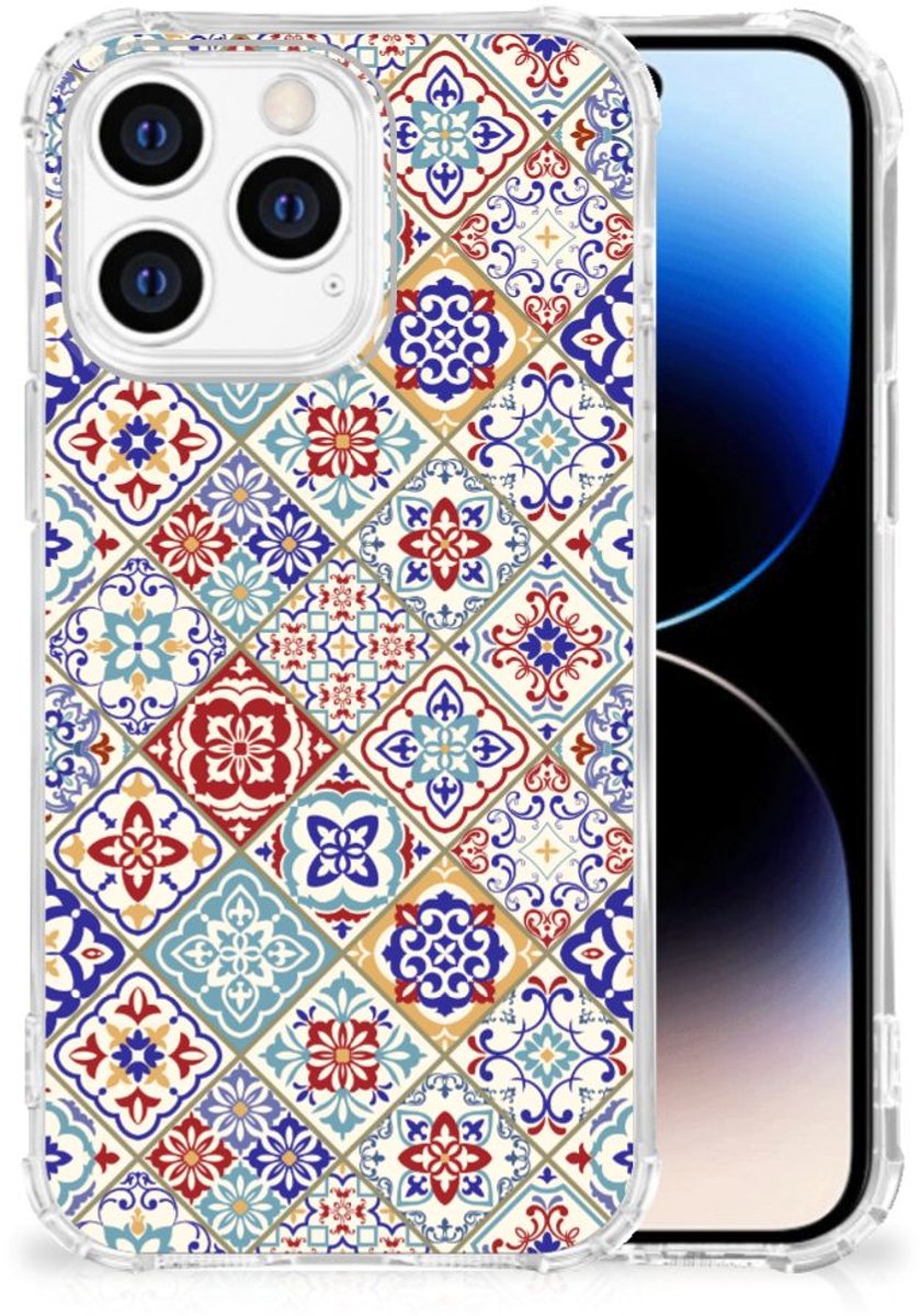 TPU Case Anti-Shock voor iPhone 14 Pro Anti-Shock Hoesje Tiles Color