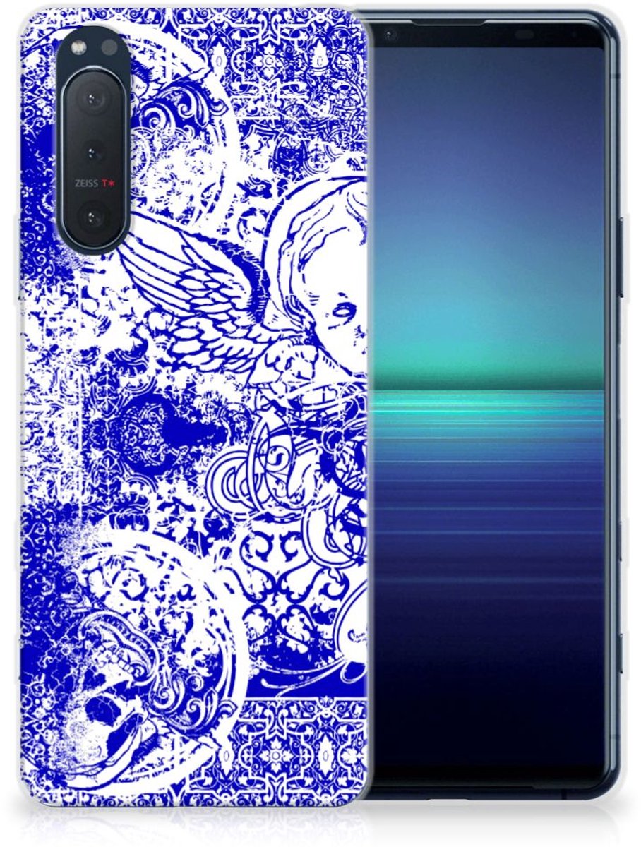 Silicone Back Case Sony Xperia 5II Angel Skull Blauw