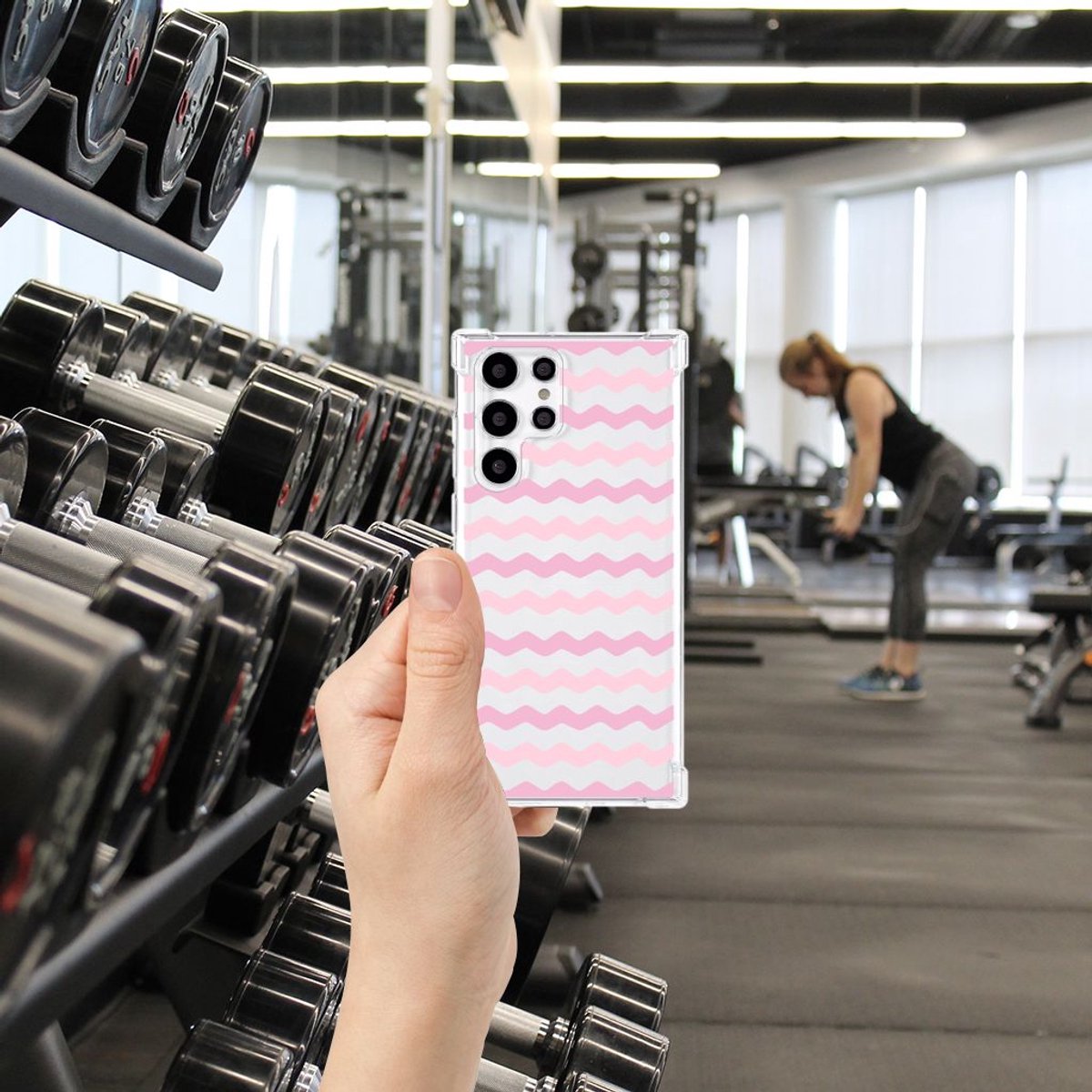 Samsung Galaxy S22 Ultra Doorzichtige Silicone Hoesje Waves Roze
