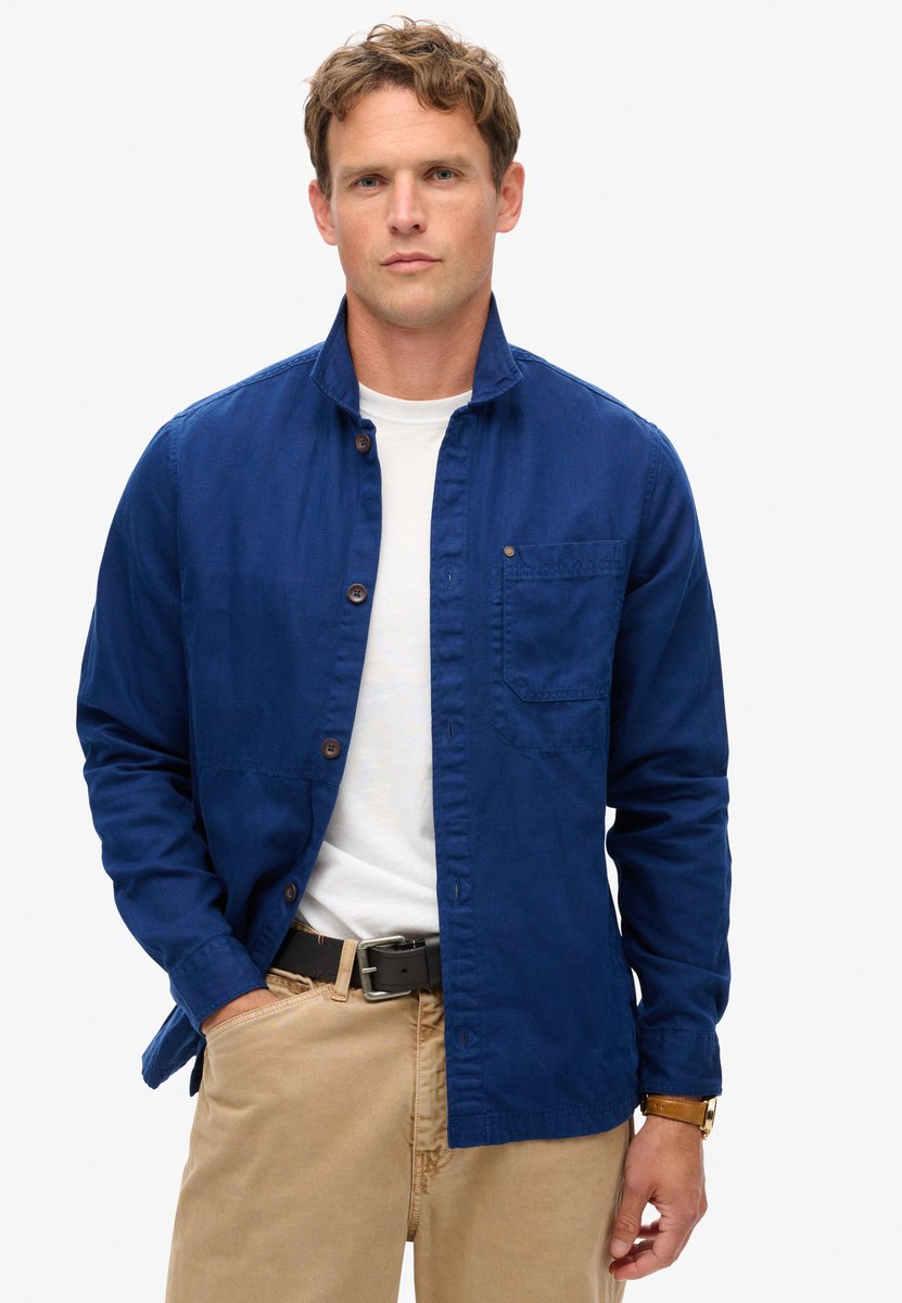 Superdry The Merchant Store Overshirt van linnenmix Heren Lange mouwen shirts Marineblauw