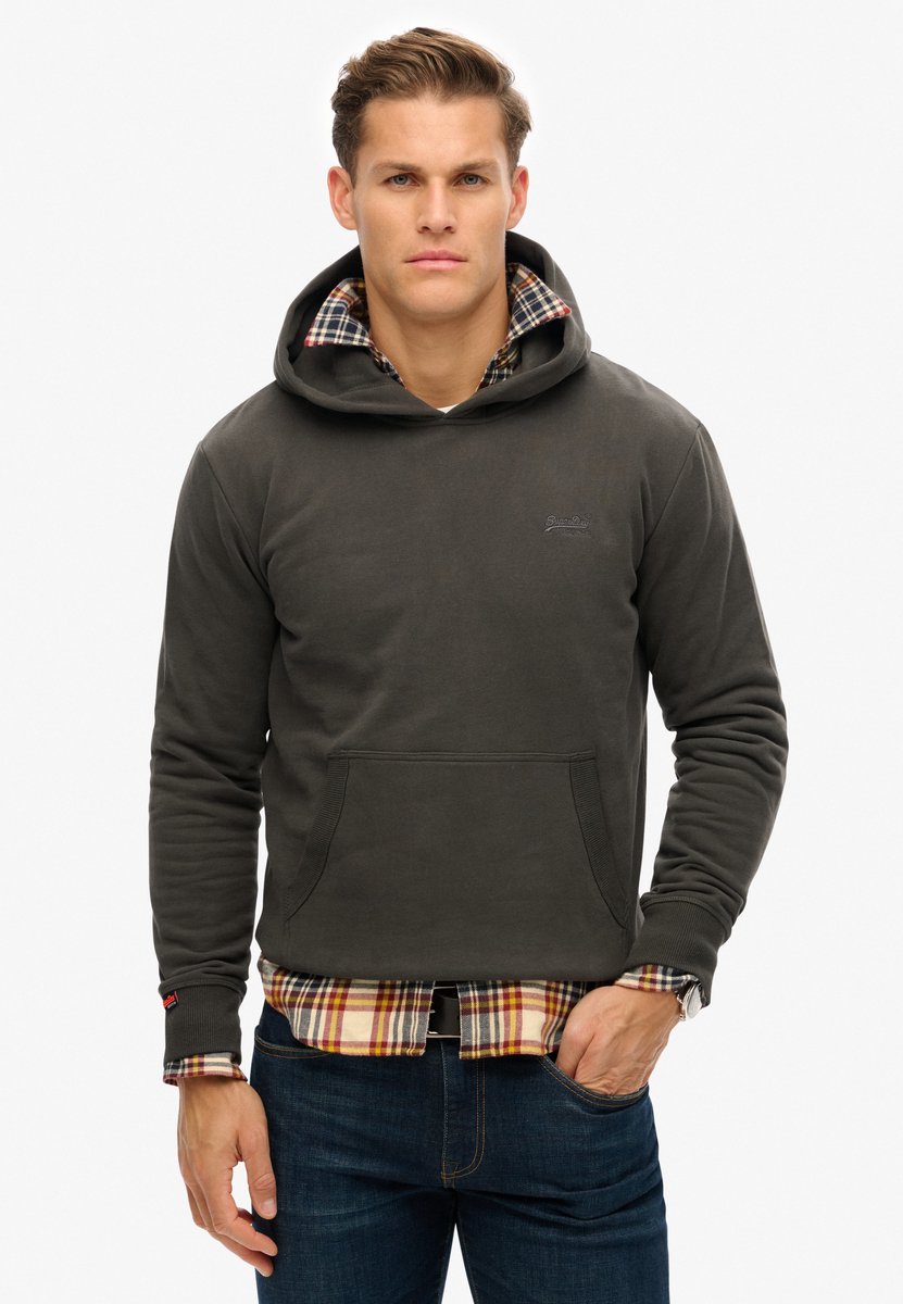 Superdry Essential hoodie met logo en halfgeborstelde voering Heren Hoodies Zwart