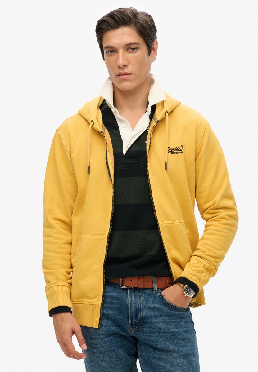 Superdry Essential Logo Washed hoodie met rits Heren Hoodies Goud
