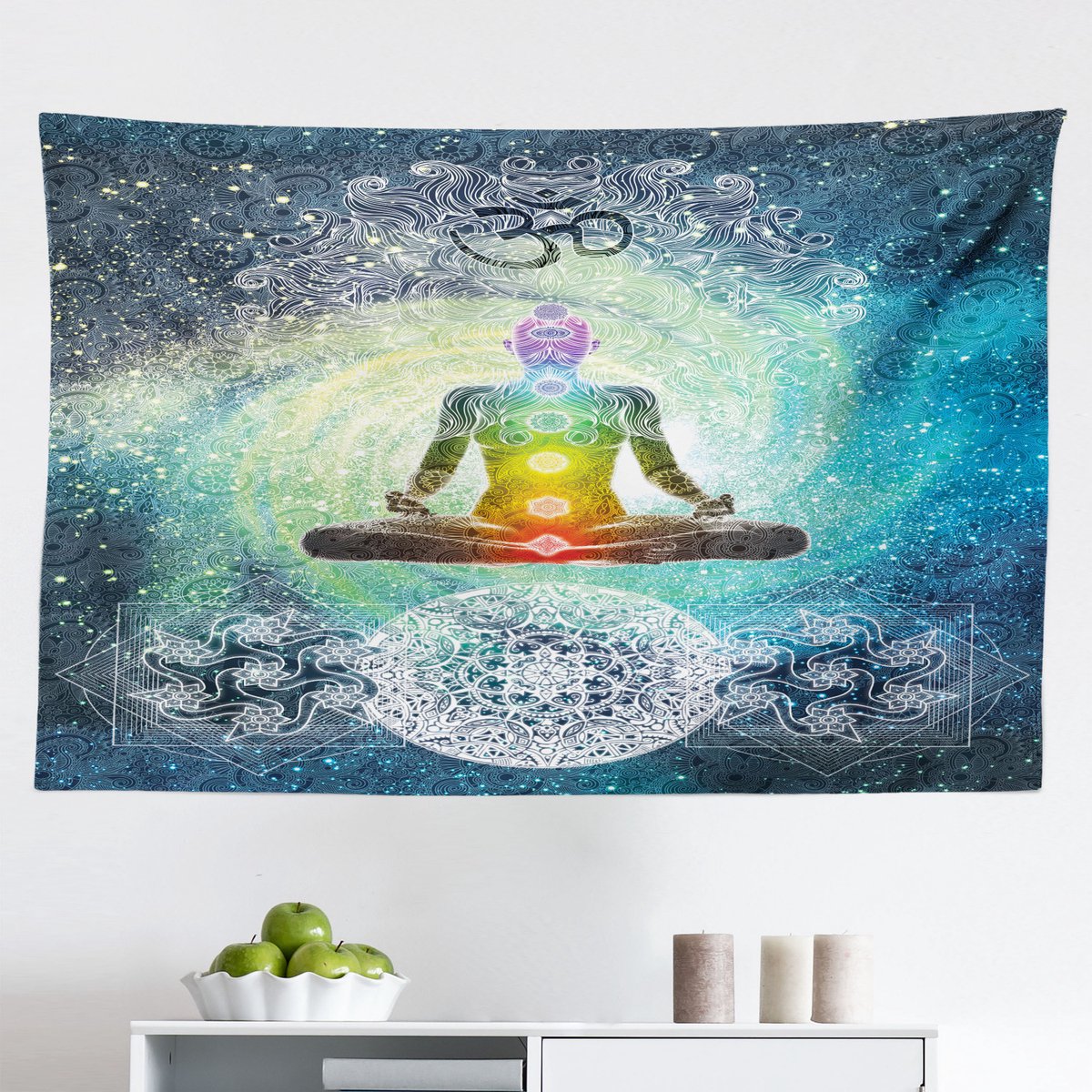New Bed Yoga Mandala Zen Chakra Motief Wandkleed, Stoffen Muurdecoratie, 150 cm 110 cm