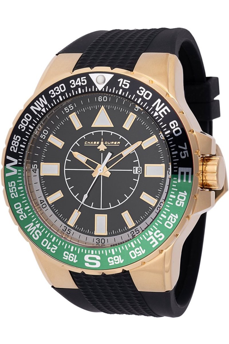 Chase Durer CDW-0105 Heren Horloge - Waterdicht - Analoog - Quartz Uurwerk - Roestvrij Staal met zwarte Wijzerplaat - 52mm