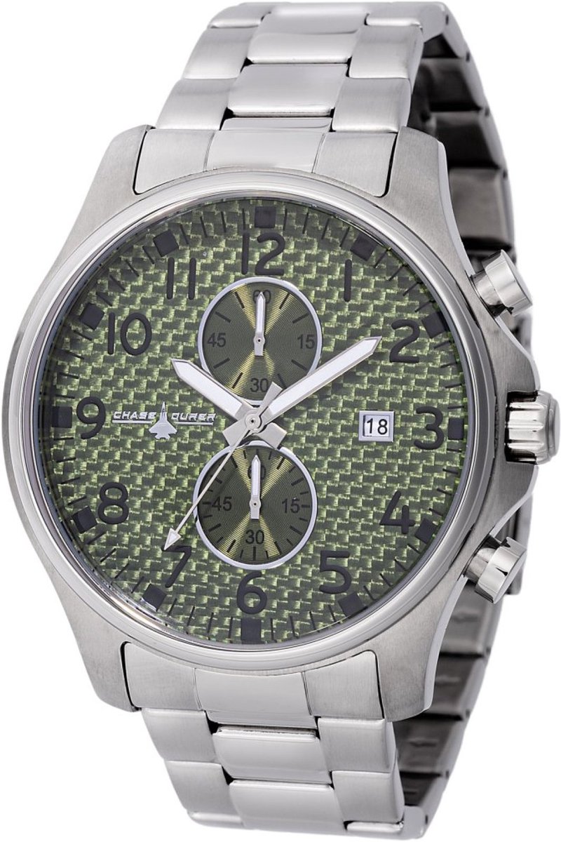 Chase Durer CDW-0094 Heren Horloge - Waterdicht - Analoog - Quartz Uurwerk - Roestvrij Staal met groene Wijzerplaat - 48mm