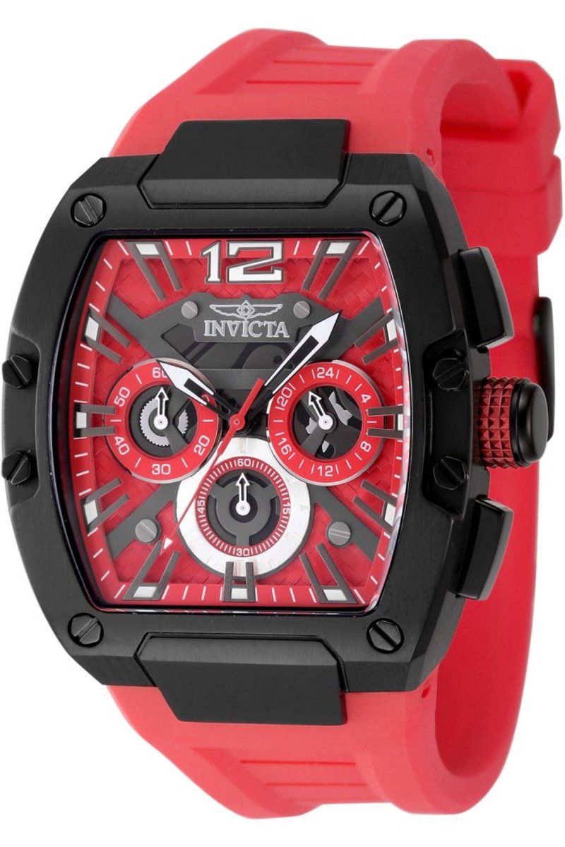 Invicta Racing 48473 Heren Horloge - Waterdicht - Analoog - Quartz Uurwerk - Roestvrij Staal met rode Wijzerplaat - 43mm