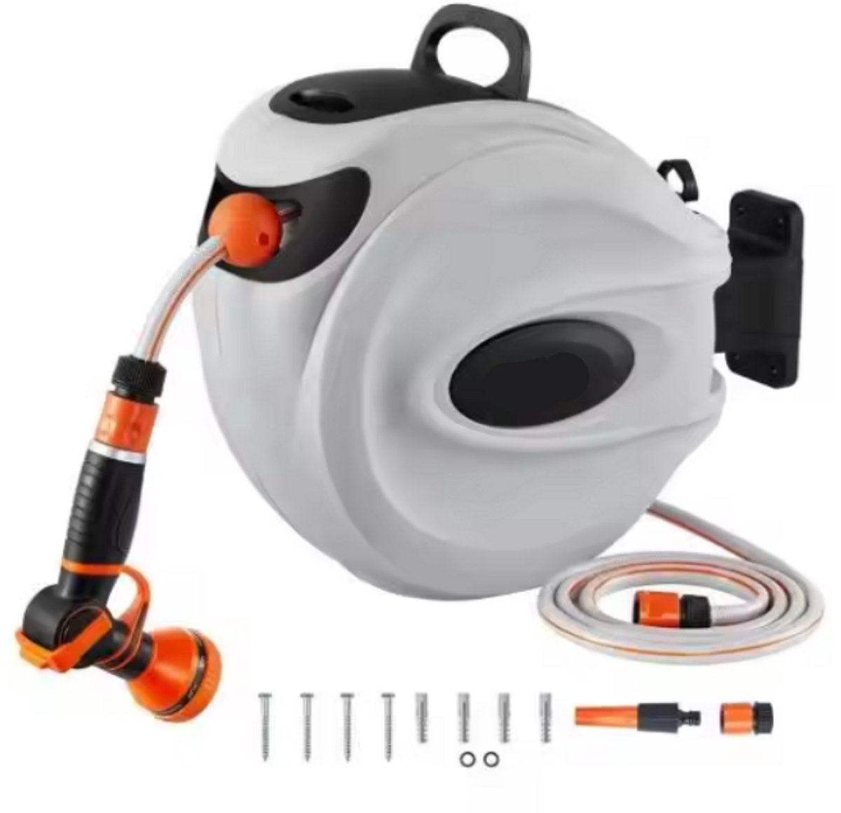RM Store® - Intrekbare Tuinslang - Tuinslang Haspel - Muur Gemonteerde Tuinslang - 180 Graden Draaibare Beugel - Inclusief 9 Patronen - 35 Meter - Grijs