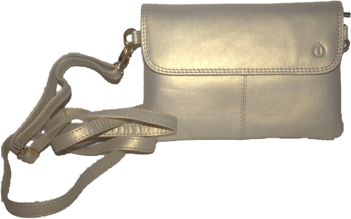 Oi goud- champagnekleurig lederen envelop tasje / Clutch / zeer plat en compact gelegenheidstasje / dames schoudertasje enveloppe model / champagnekleurig leer / 258Gold
