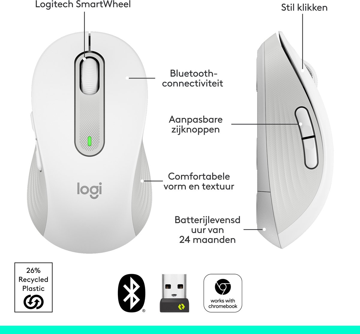 Logitech Signature M650 - Draadloze Muis - Wit thumbnail 4
