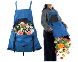 Buiten Plukschort met grote zakken - Tuinschort met zakken - Verstelbare tuinschort - Tuinschort - met oogstzak - Cadeau voor iemand die van tuinieren houdt - Blauw