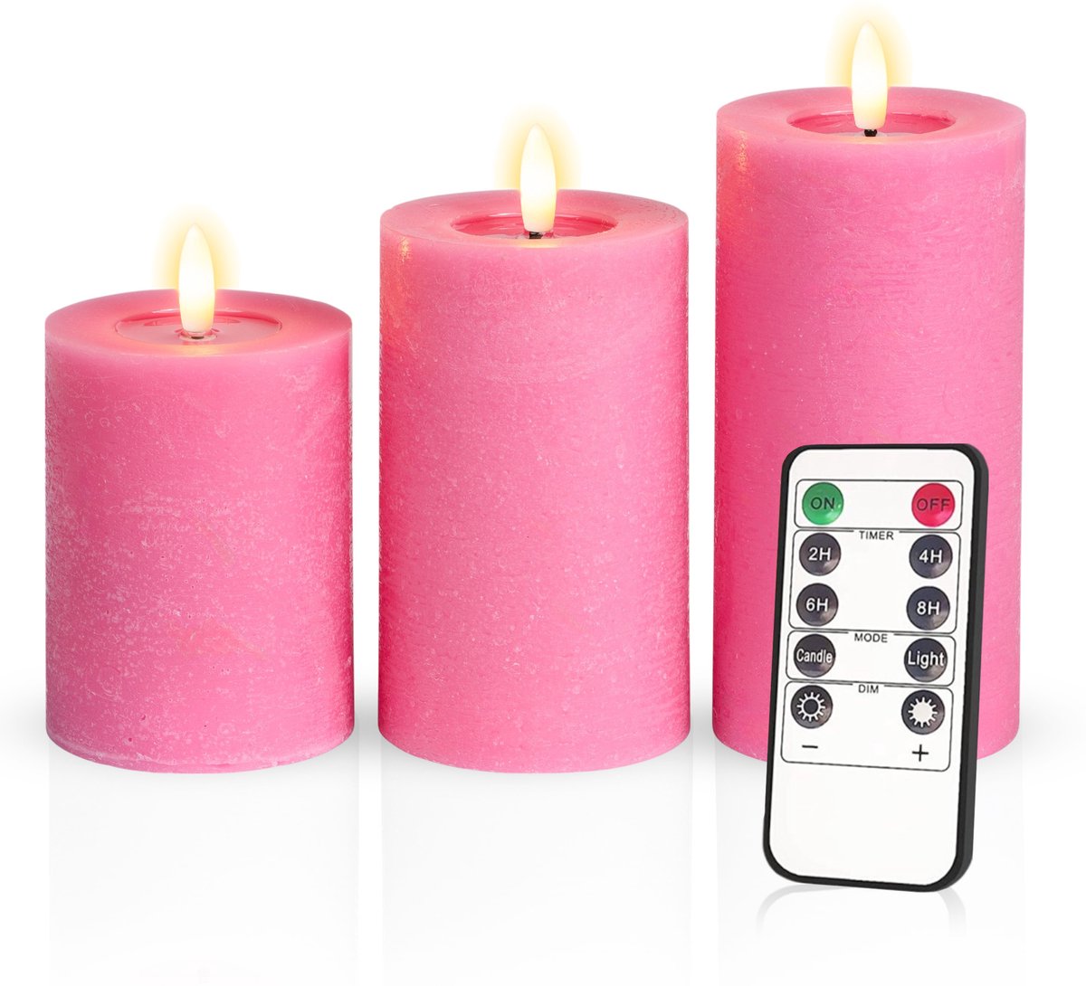 Meisterhome – 3 x Led Stompkaars - Roze – Stompkaars Echte wax - Led kaarsen - 10 / 12.5 / 15 cm Hoog - Met afstandsbediening – Timer 2/4/6/8 uur – Dimbaar