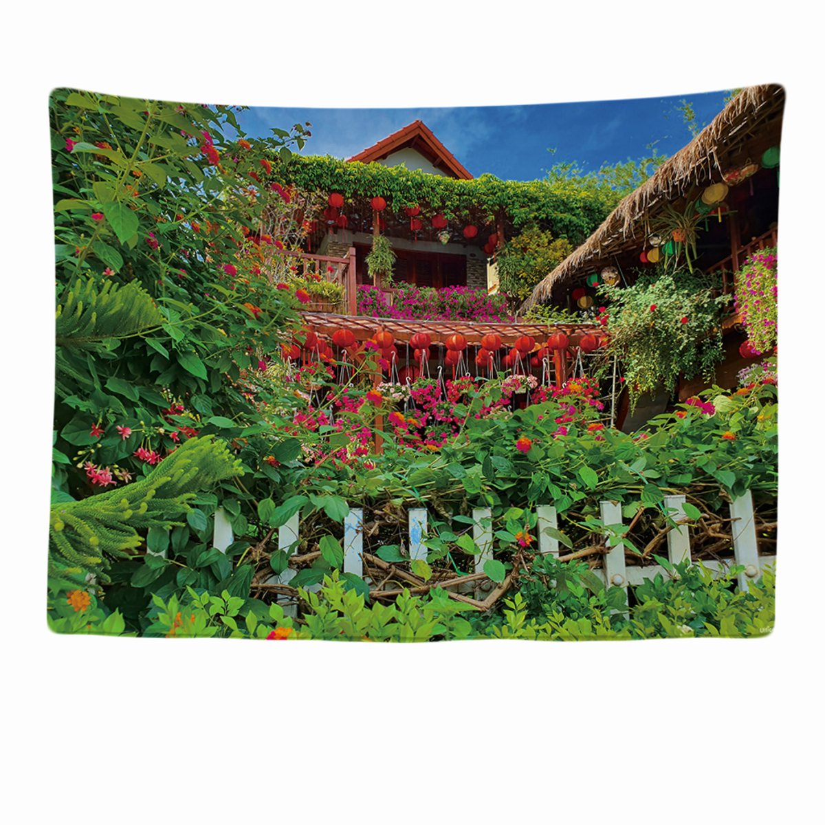 Ulticool - Planten Tuin Vietnam Lantaarn Hekje Buiten Hekwerk - Wandkleed - 200x150 cm - G