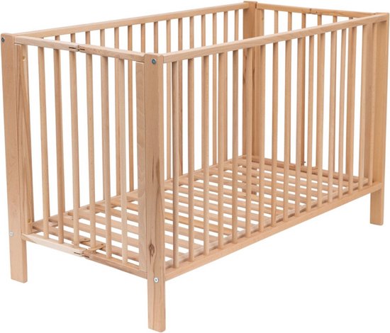 Born Lucky ® Baby Bed / Ledikant Inklapbaar 60x120 cm Met Verstelbare Bodem & Massief Hout - Naturel