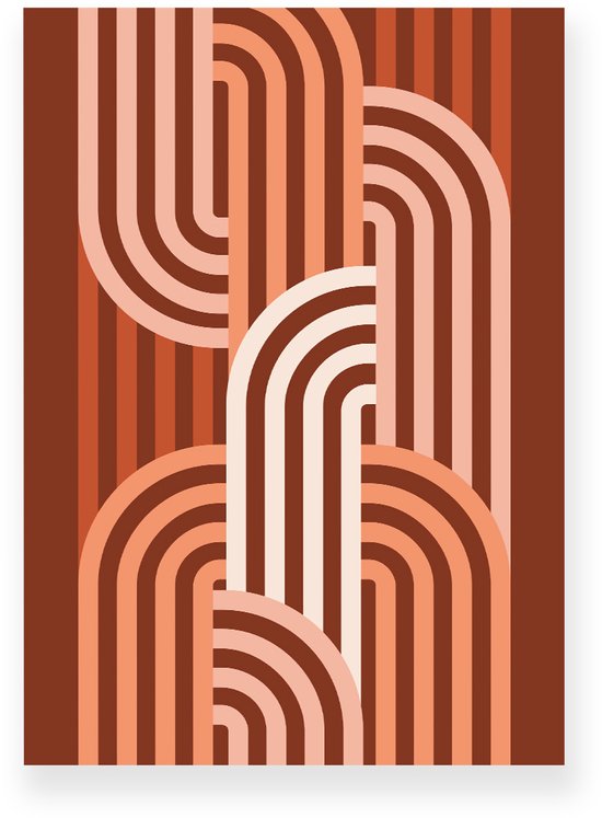 Poster 20x30 cm - Halve Bogen - Patroon - Terracotta - Optische Illusie - Japandi - Muurdecoratie - Wanddecoratie