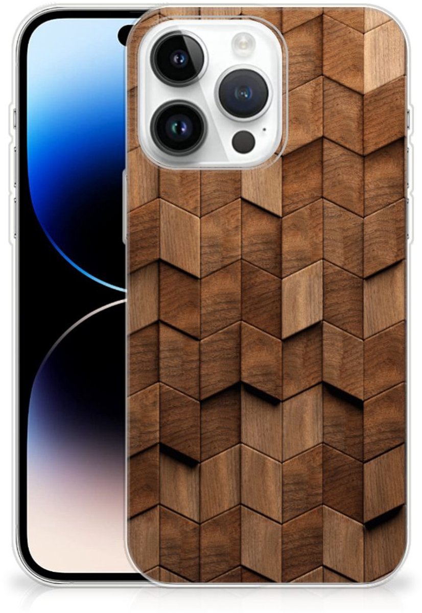Bumper Hoesje voor iPhone 14 Pro Max Wooden Cubes