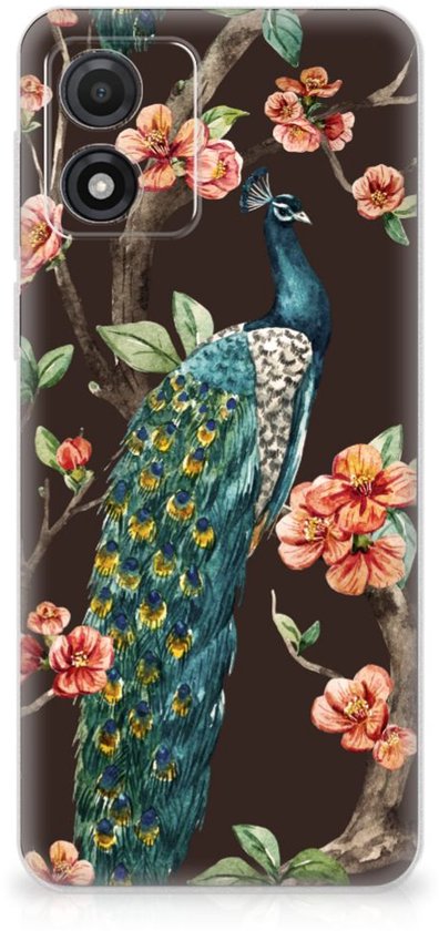 Housse TPU Silicone Etui pour Motorola Moto E13 Coque Téléphone Peacock Avec Des Fleurs