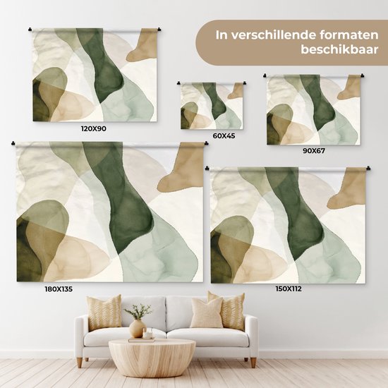 Wandkleed 90x67.5 cm - Wanddoek Japandi - Abstract - Groen - Wandtapijt - Wandkleden