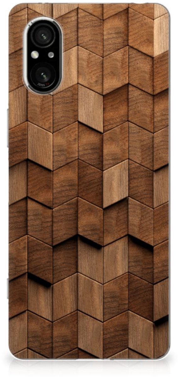 Bumper Hoesje voor Sony Xperia 5 V Wooden Cubes