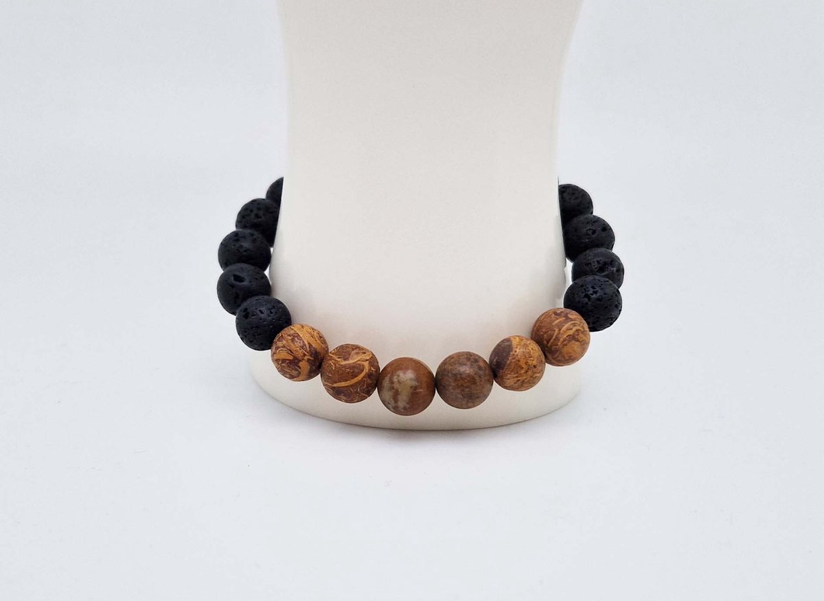 Handgemaakte "Armband Vulkanische" natuurstenen armband “Lava Donker - Jaspis van olifantenhuid ” - 10 mm diameter van de korrel- Diameter armband 20 cm - Een mooi cadeau voor familie en vrienden