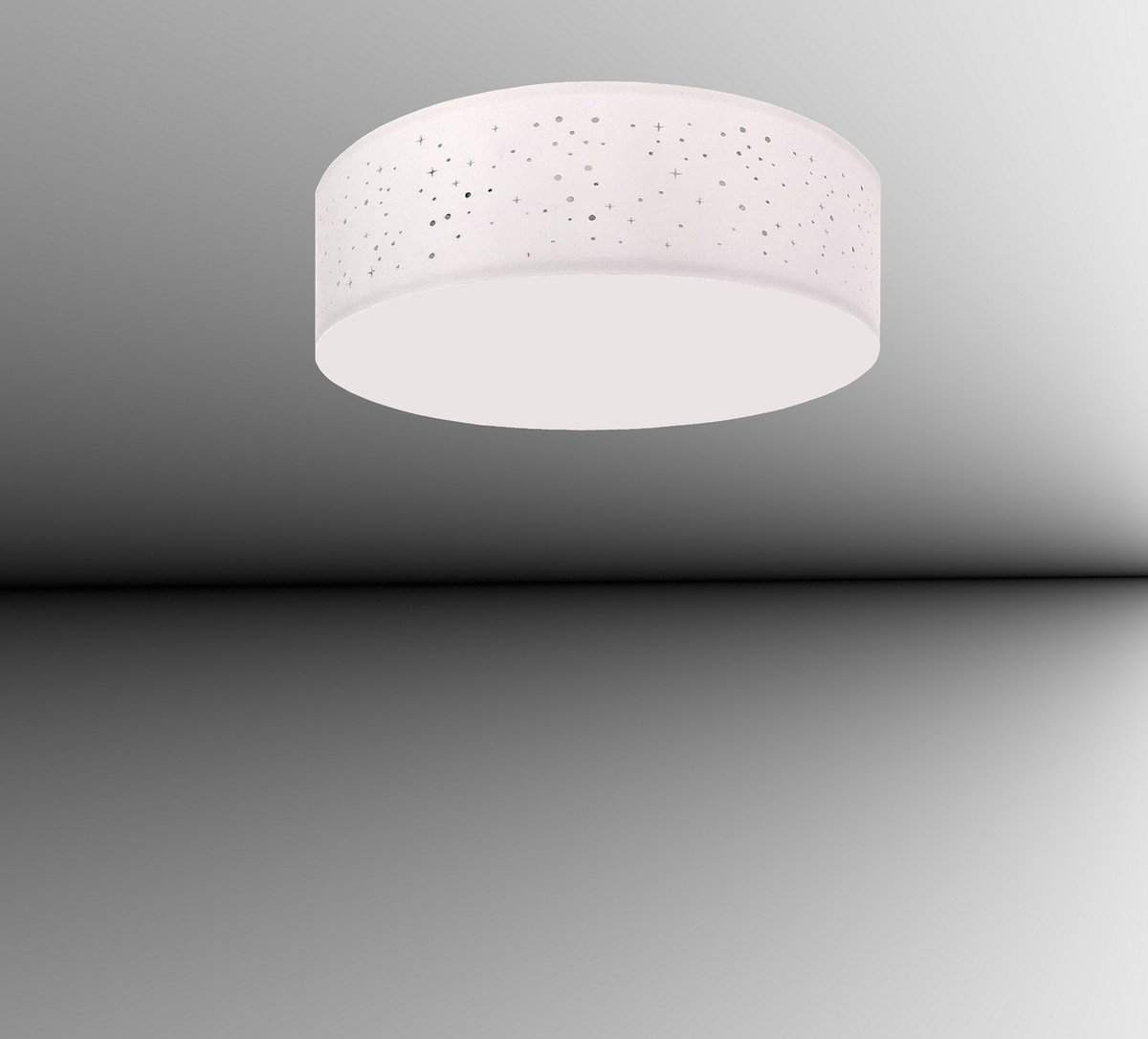 TRANGO 3137L LED Plafondlamp met 38cm Ø Starry Sky stoffen kap in *WIT* rond incl. 2x E27 LED lamp 3000K warm wit voor woonkamer - slaapkamer - gang - logeerkamer - kantoor plafondlamp - slaapkamer lamp - kantoorlamp