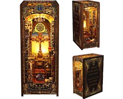 Boek Nook Kit (met muziek doos)- 3D houten modelbouw -Kerk- DIY Miniatuur Huis Kit Boek Nook- Model Bouwpakket met Lichten - DIY Poppenhuis Kits voor Kinderen en Volwassenen - Cadeau voor Verjaardag Thanksgiving Day Kerstmis