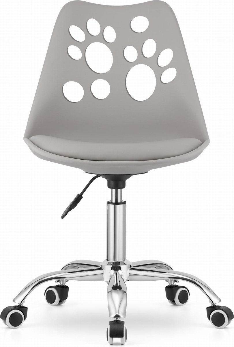 PRINT Bureaustoel Grijs, Modern Ergonomisch Design, Verstelbare Zithoogte, Chromen Basis, Geschikt voor Kinderkamer, Thuiswerkplek of Kantoor, Max. 110 kg