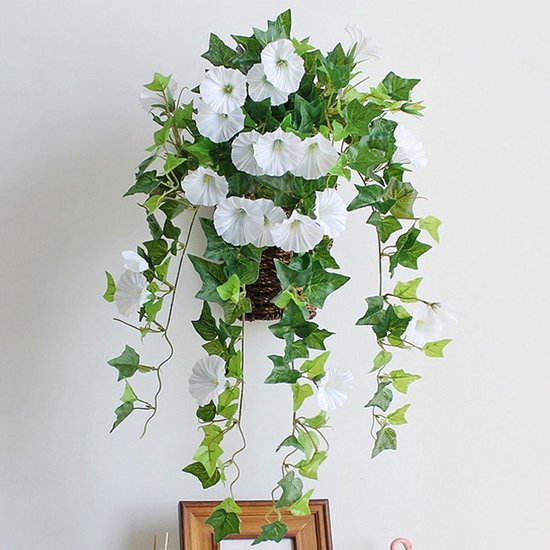 2x stuks groene Petunia paarse bloemen kunstplanten 50 cm