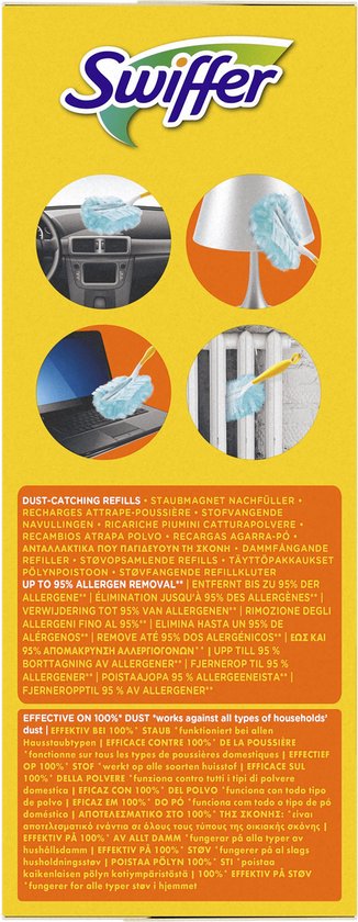 Plumeau Swiffer enlève les allergènes de l'intérieur de voiture, lampe, ordinateur portable et cadre de fenêtre.