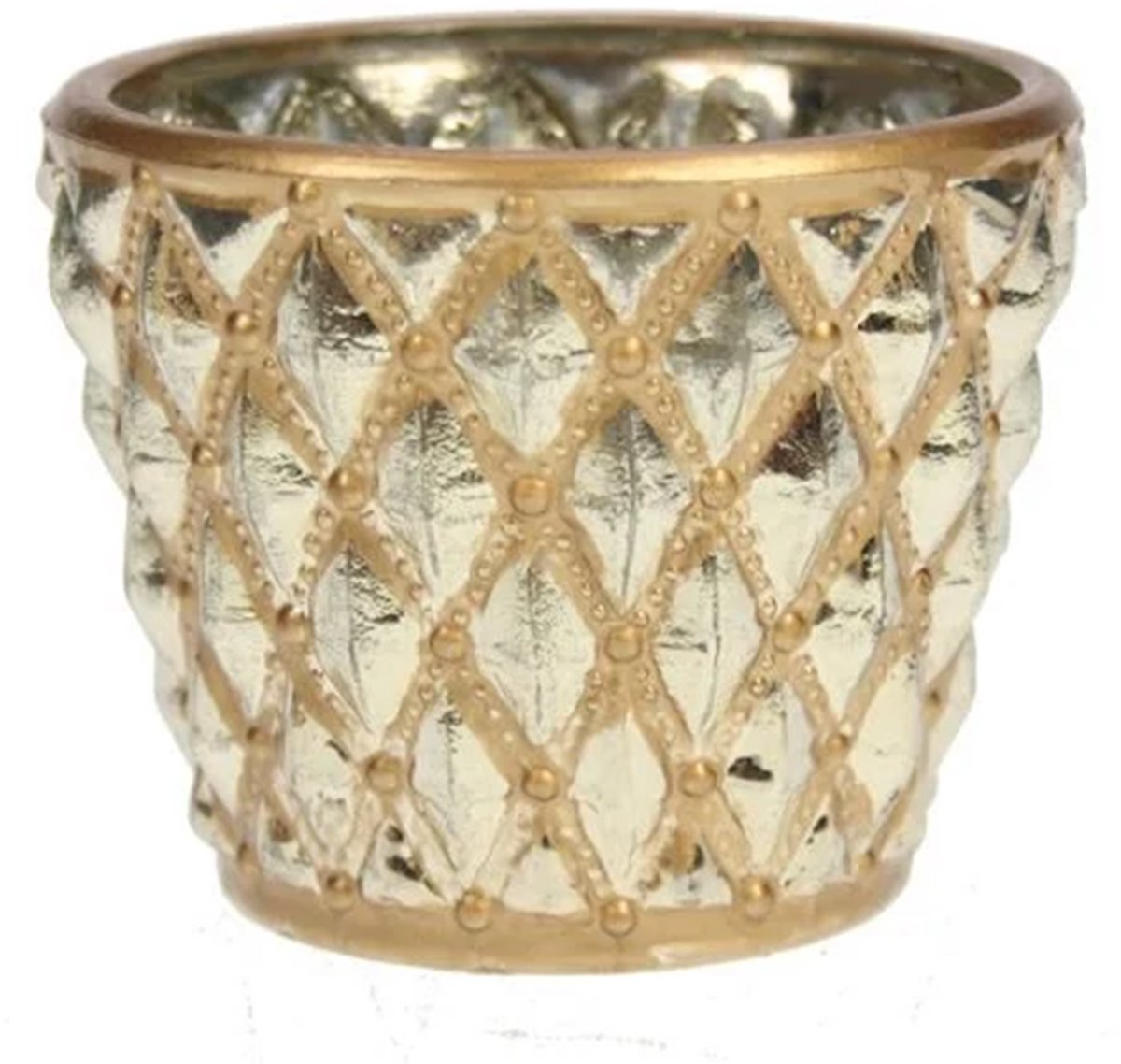 Tea light holder diamond ant. gold Ø7,5xH6,5cm