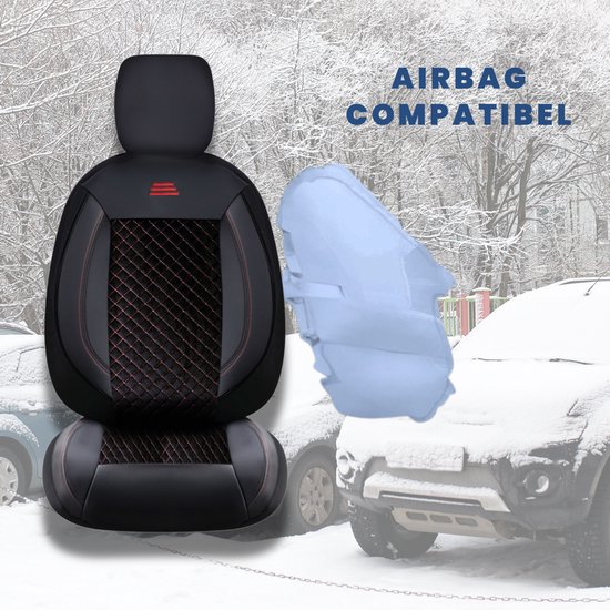 Housses de siège de voiture pour Volkswagen T-Roc 2017 sur mesure| Ensemble de 2 pièces | Siège conducteur + passager série AIS | AIS101 | Zwart avec coutures rouges