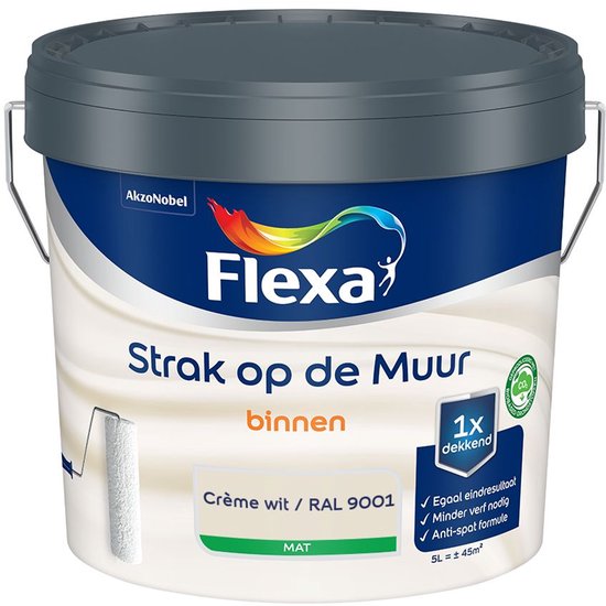 Flexa - Strak Op De Muur Binnen Mat - Crème Wit / Ral 9001 - Mengverf - 5 L