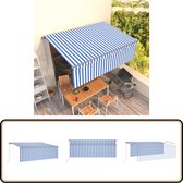 vidaXL Auvent 4x3m avec LED et store enrouleur - Auvent extérieur Blauw/ Wit - Protection solaire - Parasol - Couverture de patio - Jardin d'été - Véranda - Set de salon