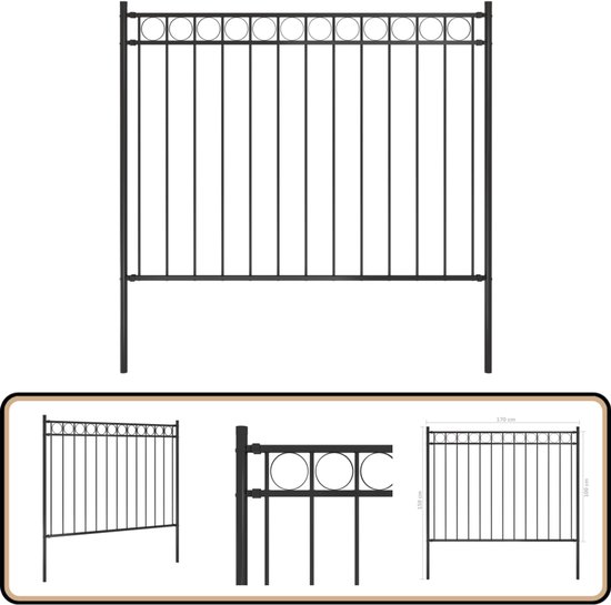 Clôture de jardin vidaXL - 170 x 100 cm - Acier - Zwart - Clôture de jardin - Clôture en acier - Brise-vue - Écran de jardin
