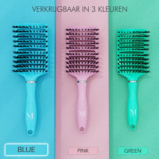 MOONIE'S® Brosse à Cheveux Perméable à Ventilation Courbe - Brosse à Cheveux Anti-emmêlement - Blauw - Brosse Démêlante - Brosse Ventilée Courbe - Blue