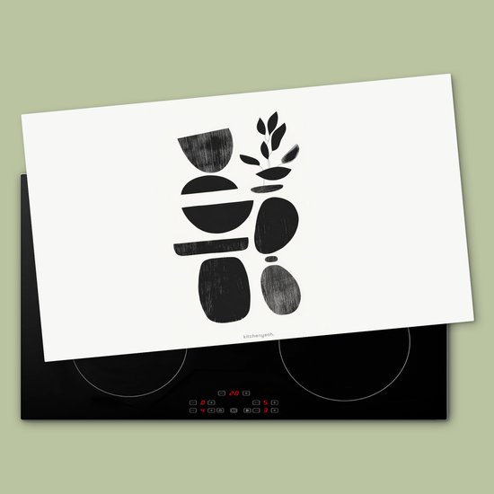 KitchenYeah® Protection plaque induction 95x50 cm - Japandi - Noir - Abstrait - Protege plaque de cuisson - Couvre plaque induction - Protecteur d'induction - Cuisine