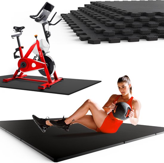AWEMOZ Fitness Puzzelmat 2,16m² - 6 Stuks van 60 x 60 x 1,2cm - Fitnessmat - Yoga Mat - Fitness Vloer - Anti-slip - Rubber Mat - Sportvloer - Zwembad Tegels - Sportmat - Vloertegels - Vloerbeschermers - 180 x 120 cm