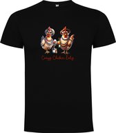 Zwart T-Shirt met “Crazy Chicken Lady - Wijn“ Print Full Color Maat 2XL