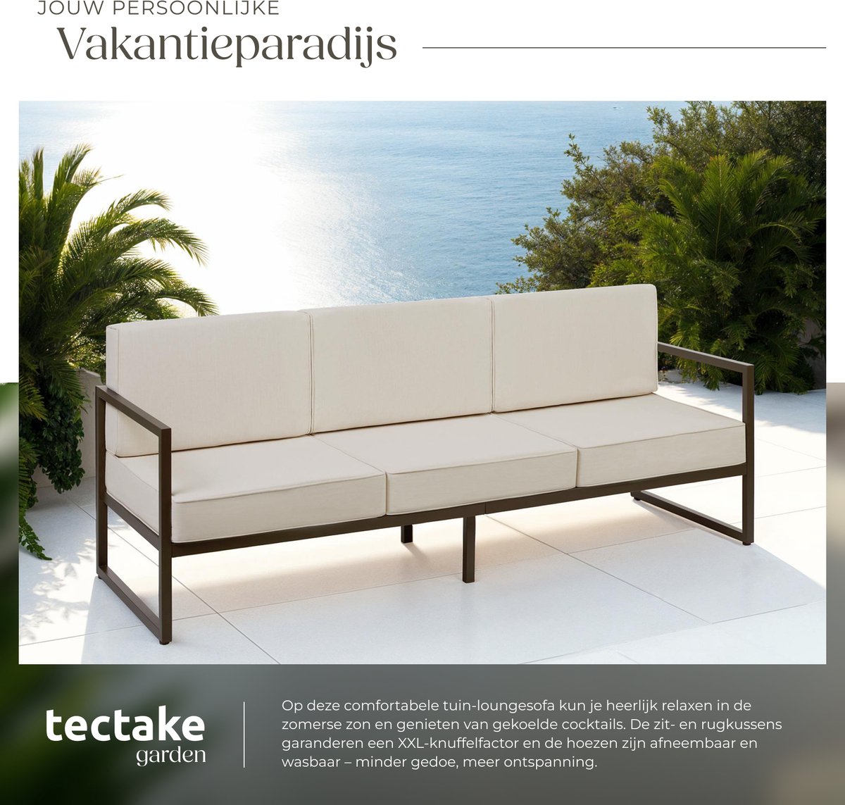 tectake® Comosa Loungebank - 3-zits Tuinbank - Comfortabele Lounge Bank met Dikke Kussens - Outdoor Sofa met Waterafstotende Hoezen - Stevig Stalen Frame - Balkon en Tuin Loungebank - Tuinmeubelen – foto 2