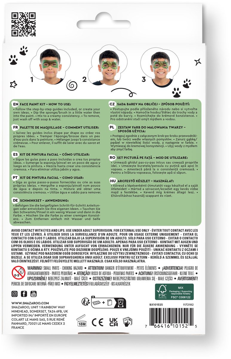 Snazaroo 1172182 Dinosaur & Dragon Aqua Schminke Set – Kinder Schminke – Dinosaurus & Draak Face Paint Kit - 13-delig - Hypoallergeen