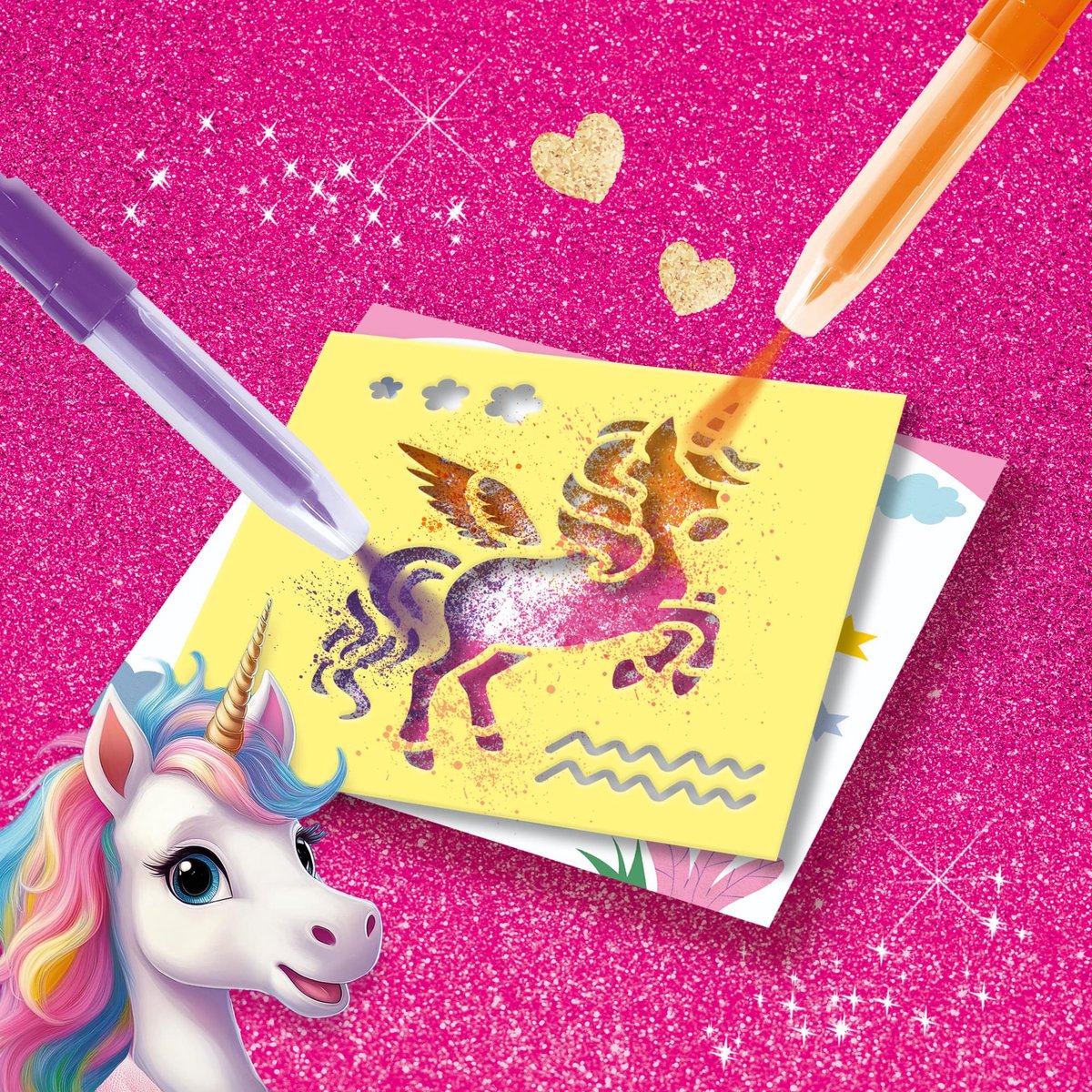 SES Creative - Unicorn - Blow Airbrush Pens - Knutselen Meisjes - 12 Kleurkaarten - Wasbaar uit Kleding - Vanaf 5 jaar — afbeelding 3