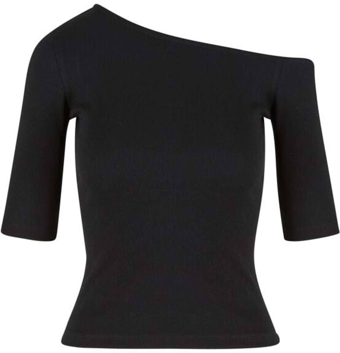 Urban Classics Dames biologische asymmetrische rib T-shirt Shirt met lange mouwen XL Zwart