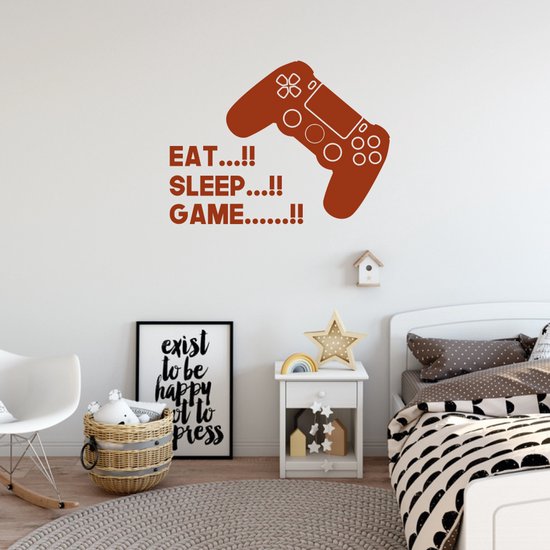 Sticker Muursticker Eat, Sleep Game - Bleu foncé - 140 x 105 cm - Muursticker4Sale