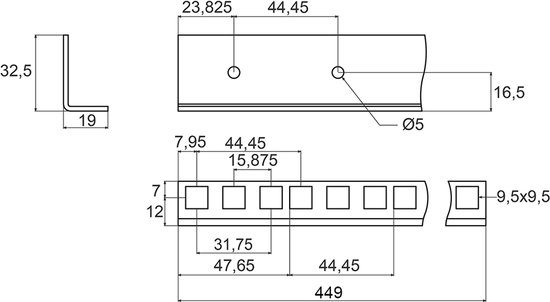 Profilé de rack Penn Elcom RG-6135-10 10U, perforé de part en part, acier, simple