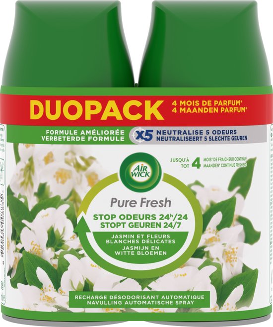 Désodorisant automatique Air Wick Freshmatic en vaporisateur - Pure Fresh - Jasmin et Fleurs Witte - Recharge - 2x250ml