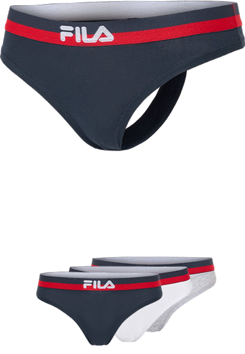 FILA - Gekleurde Waistband Urban String | 3-Pack | Damesstring | Maat S - Navy/Wit/Grijs