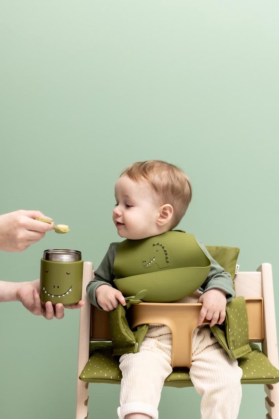 Trixie Afwasbaar slabbetje 2-pack Mr. Dino - Slab voor kinderen - 100%Food Grade Silicone - Eenvoudig schoon - Groen van Trixie — afbeelding 3